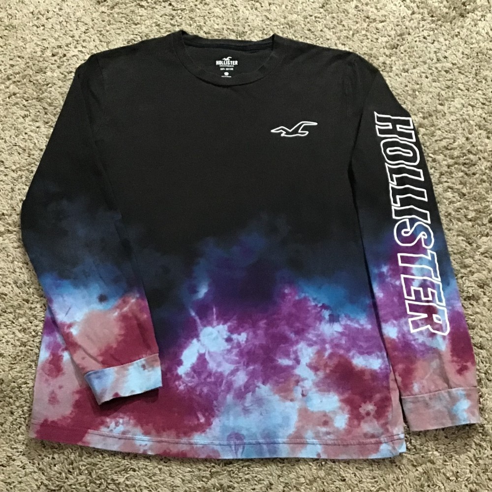 Hollister Men's Long Sleeve Tee Shirt Small Black Tie Dyed